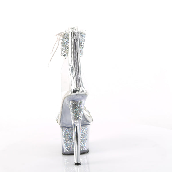 SKY-327RSI - Plateau High Heel Sandaletten - Silber/Transparent mit Strass von Pleaser – Ansicht 4