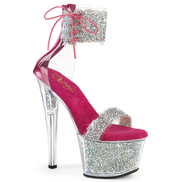 SKY-327RSI - Plateau High Heel Sandaletten - Pink/Silber mit Strass von Pleaser