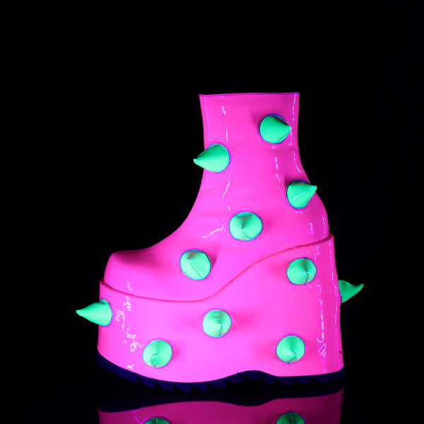SLAY-77 Plateau Stiefeletten - Pink/Grün Neon von DemoniaCult – Ansicht 3
