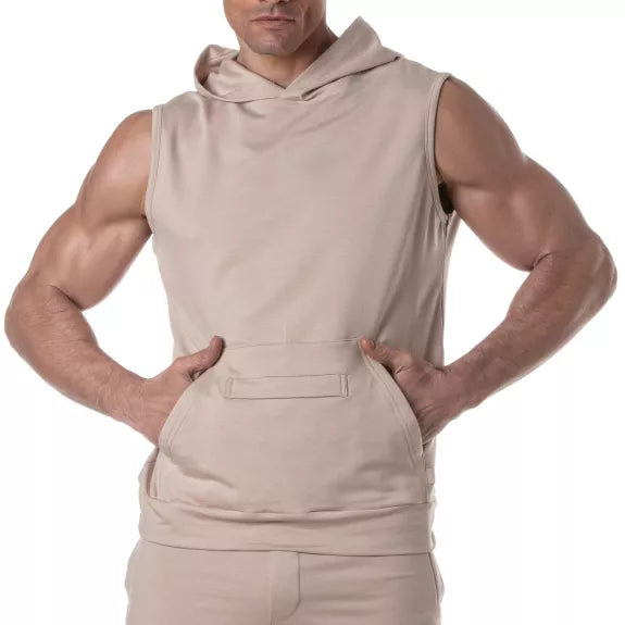 Ärmelloser Hoodie Beige - Atmungsaktives, antibakterielles Bamboo-Shirt | TOF Paris