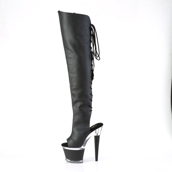 SPECTATOR-3019 Plateau Peeptoe Overknee Stiefel - Schwarz/Schwarz von Pleaser – Ansicht 3