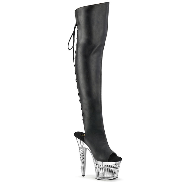 SPECTATOR-3019 Plateau Peeptoe Overknee Stiefel - Schwarz von Pleaser