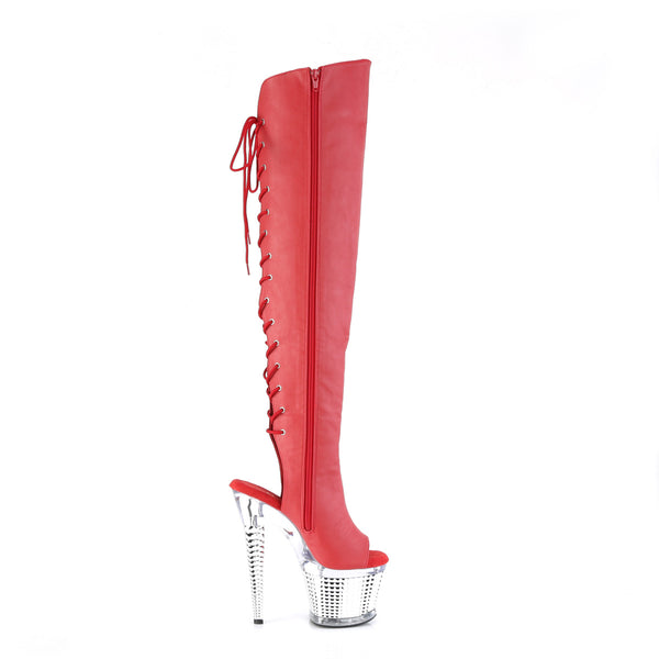 SPECTATOR-3019 Plateau Peeptoe Overknee Stiefel - Rot von Pleaser – Ansicht 5