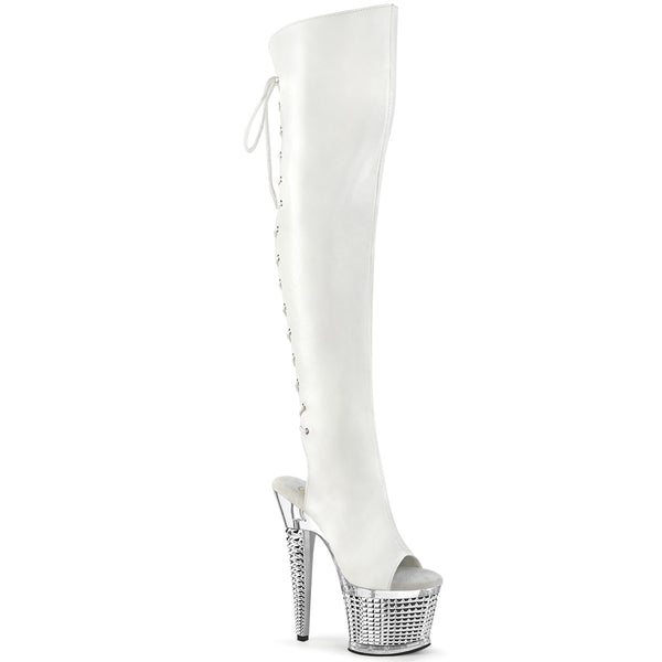 SPECTATOR-3019 Plateau Peeptoe Overknee Stiefel - Weiß von Pleaser
