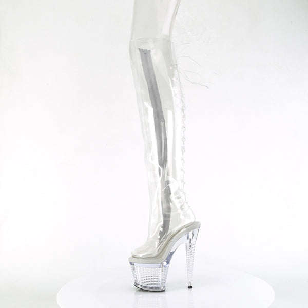 SPECTATOR-3019C Overknee Peeptoe Stiefel - PVC durchsichtig von Pleaser – Ansicht 3