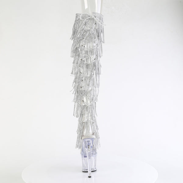 SPECTATOR-3019C-RSF - Plateau Peeptoe Overknee Stiefel - Silber/Transparent mit Strass von Pleaser – Ansicht 4