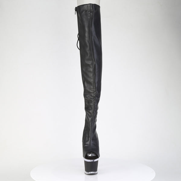 SPECTATOR-3030 Plateau Overknee Peeptoe Schnürr Stiefel schwarz silber von Pleaser – Ansicht 2