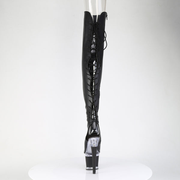 SPECTATOR-3030 Plateau Overknee Peeptoe Schnürr Stiefel schwarz silber von Pleaser – Ansicht 4
