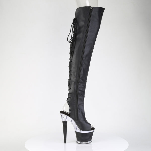 SPECTATOR-3030 Plateau Overknee Peeptoe Schnürr Stiefel schwarz silber von Pleaser – Ansicht 5