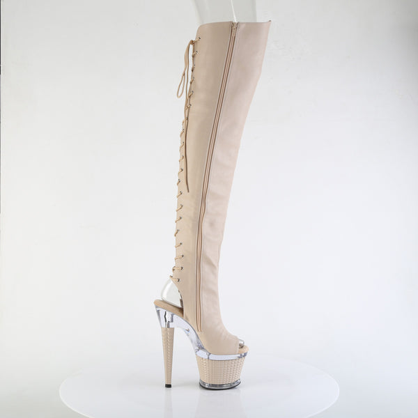SPECTATOR-3030 Plateau Overknee Peeptoe Stiefel beige von Pleaser – Ansicht 5