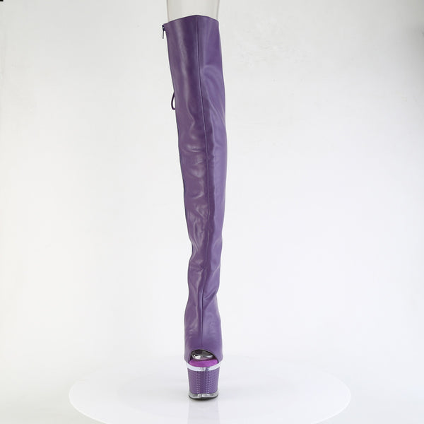 SPECTATOR-3030 Plateau Overknee Peeptoe Schnürr Stiefel violett Silber von Pleaser – Ansicht 2