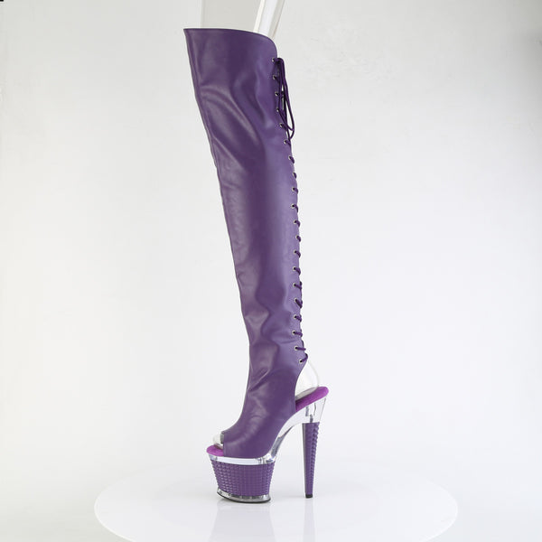 SPECTATOR-3030 Plateau Overknee Peeptoe Schnürr Stiefel violett Silber von Pleaser – Ansicht 3