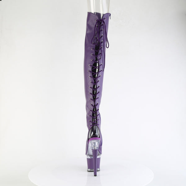 SPECTATOR-3030 Plateau Overknee Peeptoe Schnürr Stiefel violett Silber von Pleaser – Ansicht 4