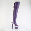 SPECTATOR-3030 Plateau Overknee Peeptoe Schnürr Stiefel violett Silber von Pleaser – Ansicht 5