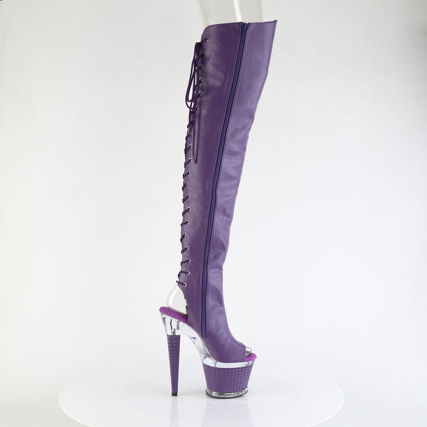 SPECTATOR-3030 Plateau Overknee Peeptoe Schnürr Stiefel violett Silber von Pleaser – Ansicht 5