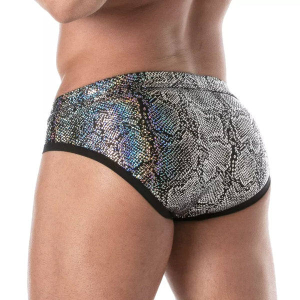 Silberne glänzende Swim Briefs für den exklusiven Pool Auftritt von TOF Paris – Ansicht 4