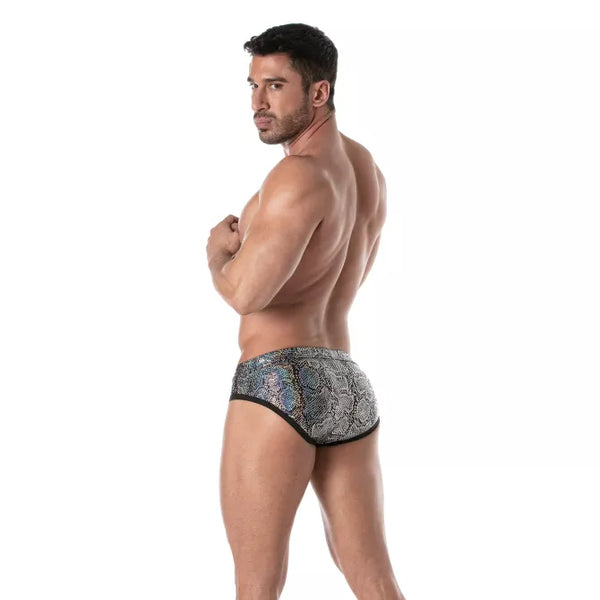Silberne glänzende Swim Briefs für den exklusiven Pool Auftritt von TOF Paris – Ansicht 3