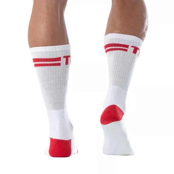 Herren Sportsocken - Komfortabel, stylisch & leistungsstark, Weiß-Rot | TOF Paris