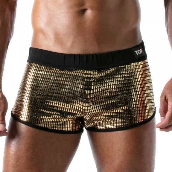 Herren Trunks Gold - Glänzend mit Baumwollfutter & Komfortbund | TOF Paris