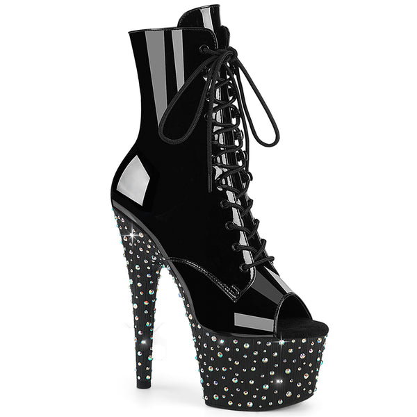 STARDANCE-1021 Plateau Stiefeletten Schwarz Lack Peeptoe von Pleaser