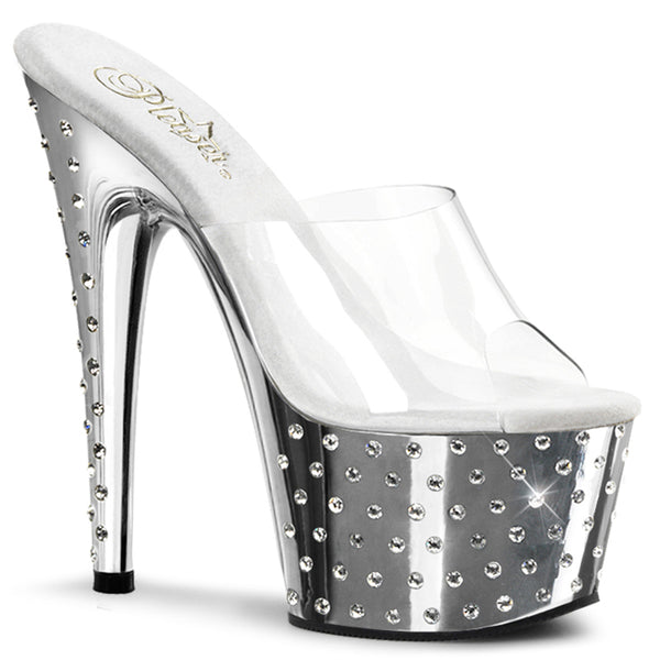 STARDUST-701 Plateau Pantoletten Silber Glitzer von Pleaser