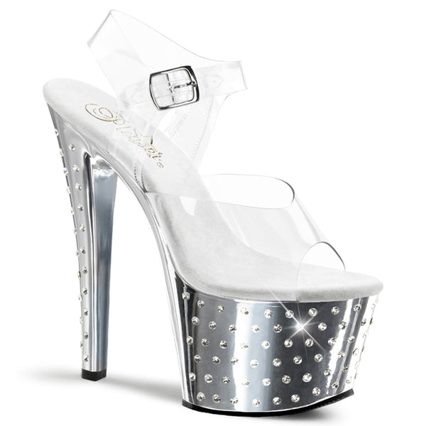 STARDUST-708 Plateau Sandaletten Silber | Pleaser
