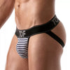 Marineblaue Push-up Jockstraps mit markanten Streifen von TOF Paris – Ansicht 2