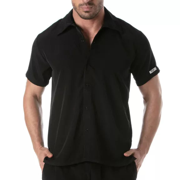 Herren Sommerhemd kurzarm - leicht & bequem mit elegantem Schnitt, Schwarz | TOF Paris
