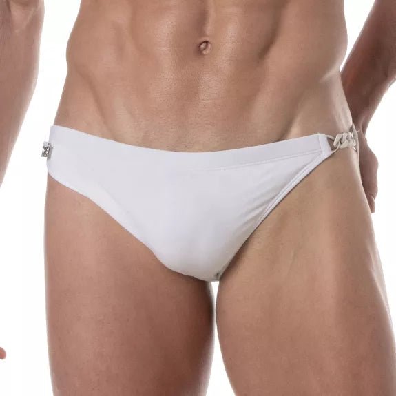 Herren Badebriefs mit seitlicher Kettendetail - Eleganter Look, Weiß | TOF Paris