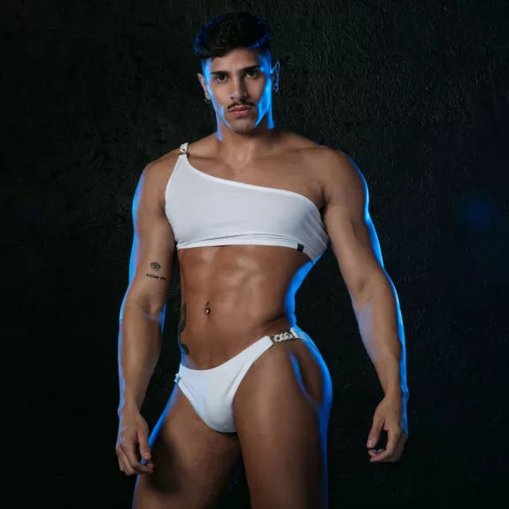 Herren Badebriefs mit seitlicher Kettendetail - Eleganter Look, Weiß | TOF Paris