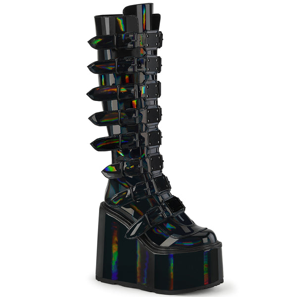 SWING-815 Plateau Stiefel - Schwarz Lack/Holo von DemoniaCult