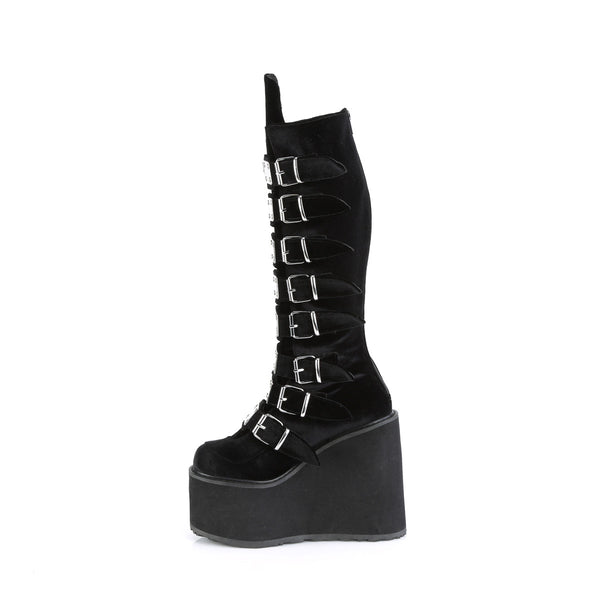 SWING-815 Plateau Stiefel - Schwarz Velour von DemoniaCult – Ansicht 3