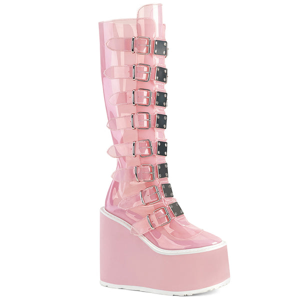 SWING-815C Plateau Stiefel - PVC Rosa Halbtransparent von DemoniaCult