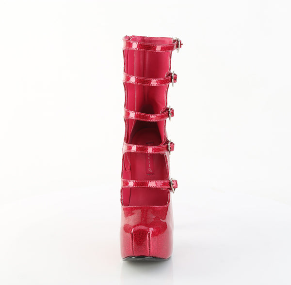 TEEZE-23 Plateau Stiefeletten/Sandaletten - Rot Lack Glitzer von DemoniaCult – Ansicht 2