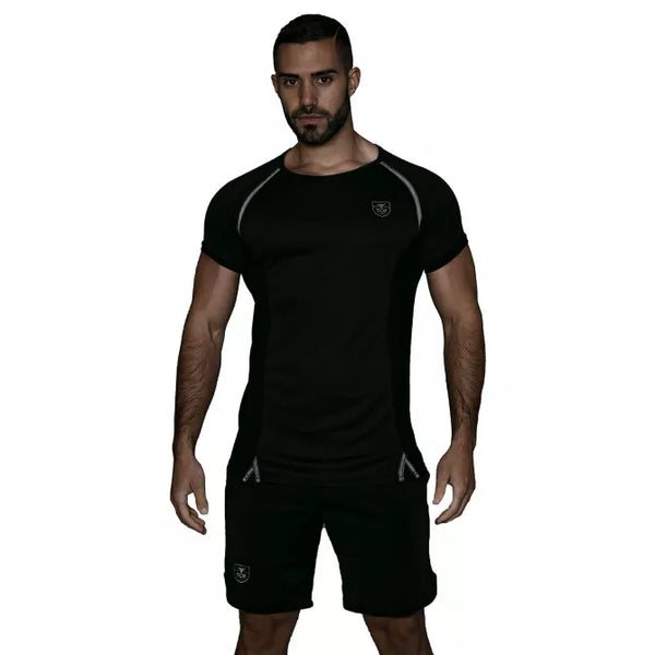 Schwarzes sportlich elegantes T-Shirt mit modernen Details von TOF Paris – Ansicht 4