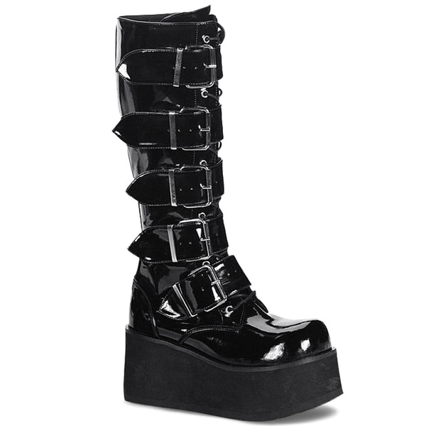 TRASHVILLE-518 Plateau Stiefel Schwarz Lack von DemoniaCult