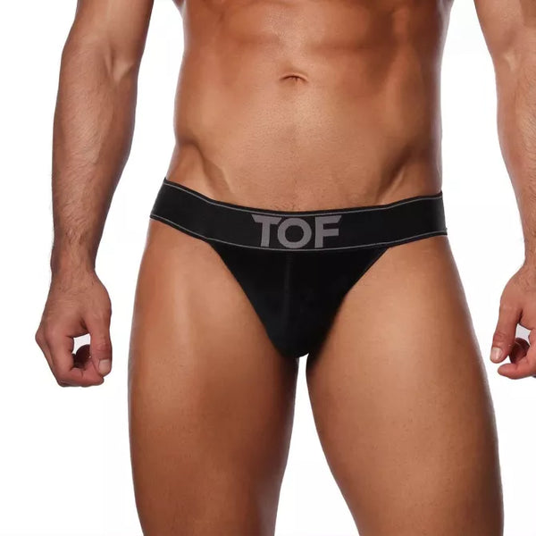 Schwarzer verführerischer Jockstrap aus sinnlichem Samtstoff von TOF Paris