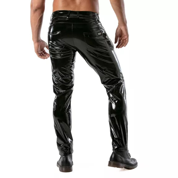 Herren Vinylhose Low-Rise mit Stretch & figurformendem Effekt, Schwarz | TOF Paris