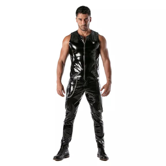 Herren Vinylhose Low-Rise mit Stretch & figurformendem Effekt, Schwarz | TOF Paris