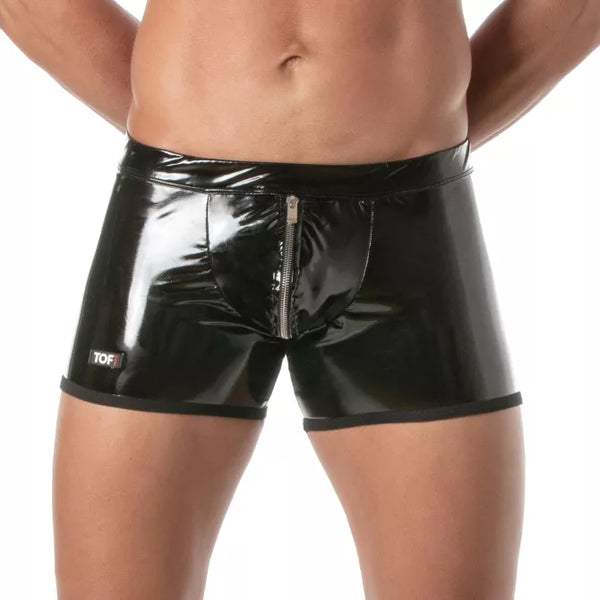 Push-Up Vinyl Boxer mit Reißverschluss - Sexy & Komfortabel, Schwarz | TOF Paris