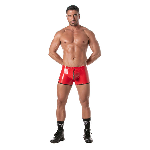 Push-Up Boxer mit Reißverschluss - Sexy, roter Vinyl-Style | TOF Paris