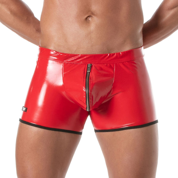 Push-Up Boxer mit Reißverschluss - Sexy, roter Vinyl-Style | TOF Paris