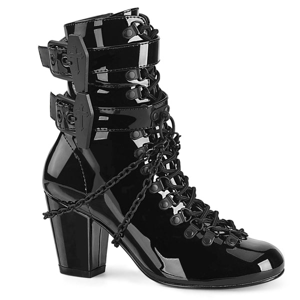 VIVIKA-128 Stiefeletten Schwarz Lack Schnürung von DemoniaCult