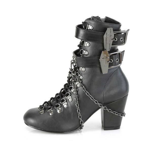 VIVIKA-128 Stiefeletten Schwarz Matt Schnürung Sarg Schnallen von DemoniaCult – Ansicht 3