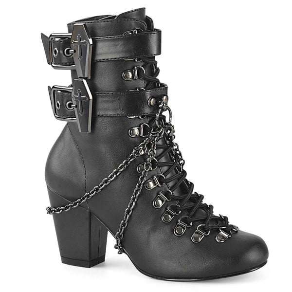 VIVIKA-128 Stiefeletten Schwarz Matt Schnürung Sarg Schnallen von DemoniaCult