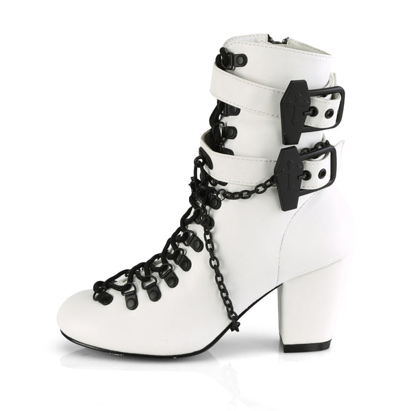 VIVIKA-128 Stiefeletten Weiß Schnürung Sarg Schnallen von DemoniaCult – Ansicht 3