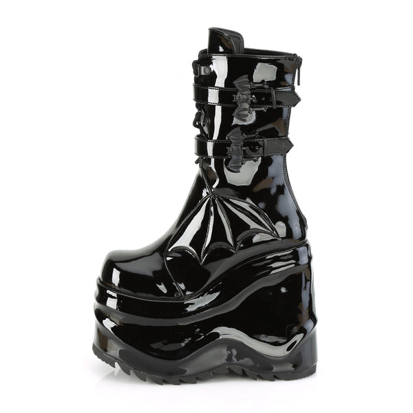 WAVE-150 Plateau Stiefeletten Schwarz Lack von DemoniaCult – Ansicht 3