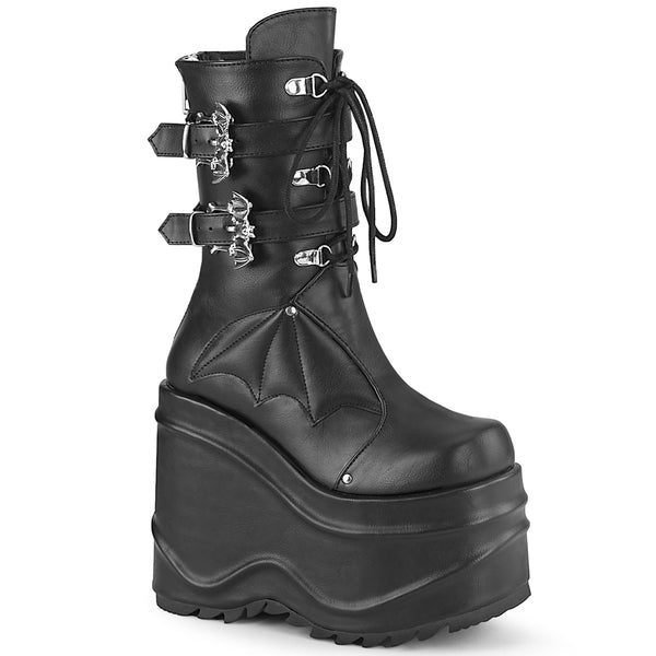 WAVE-150 Plateau Stiefel schwarz matt Fledermaus von DemoniaCult