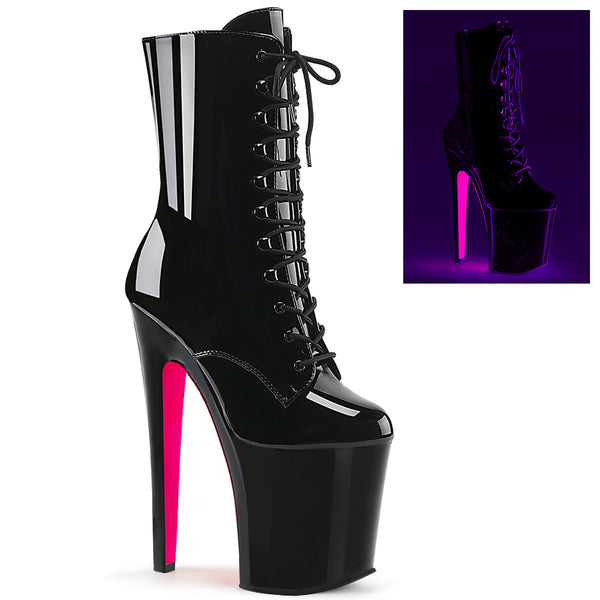 XTREME-1020TT Plateau Stiefeletten Schwarz Lack Neon Pink UV von Pleaser