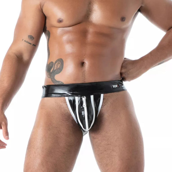 Schwarzer Zipped Latex Second Skin-Jockstrap von TOF Paris